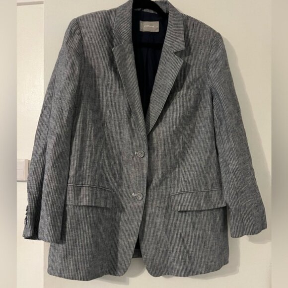Everlane 100% Linen Gray Striped Blazer size 12 - Picture 1 of 8